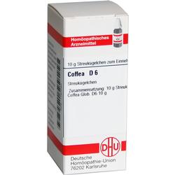 Eine weiße Packung mit der Aufschrift "Coffea D6", ein homöopathisches Mittel.