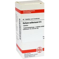 Eine Packung homöopathische Tabletten namens Kalium sulfuricum D6.