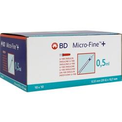 Weiße Schachtel mit Insulinspritzen, beschriftet mit "BD Micro-Fine 0,5 ml".