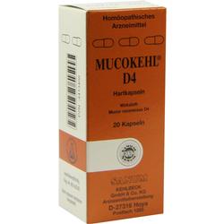 Eine orange Verpackung von Mucokehl D4 mit 20 Hartkapseln.