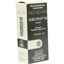 Schachtel mit homöopathischen Kapseln Albicansan D4, 20 Stück.