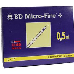 Eine blaue Packung mit Insulinspritzen der Marke BD Micro-Fine, Inhalt 0,5 ml.
