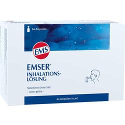 Weiße Verpackung mit der Aufschrift "Emser Inhalationslösung", zeigt eine Person mit Inhalator.