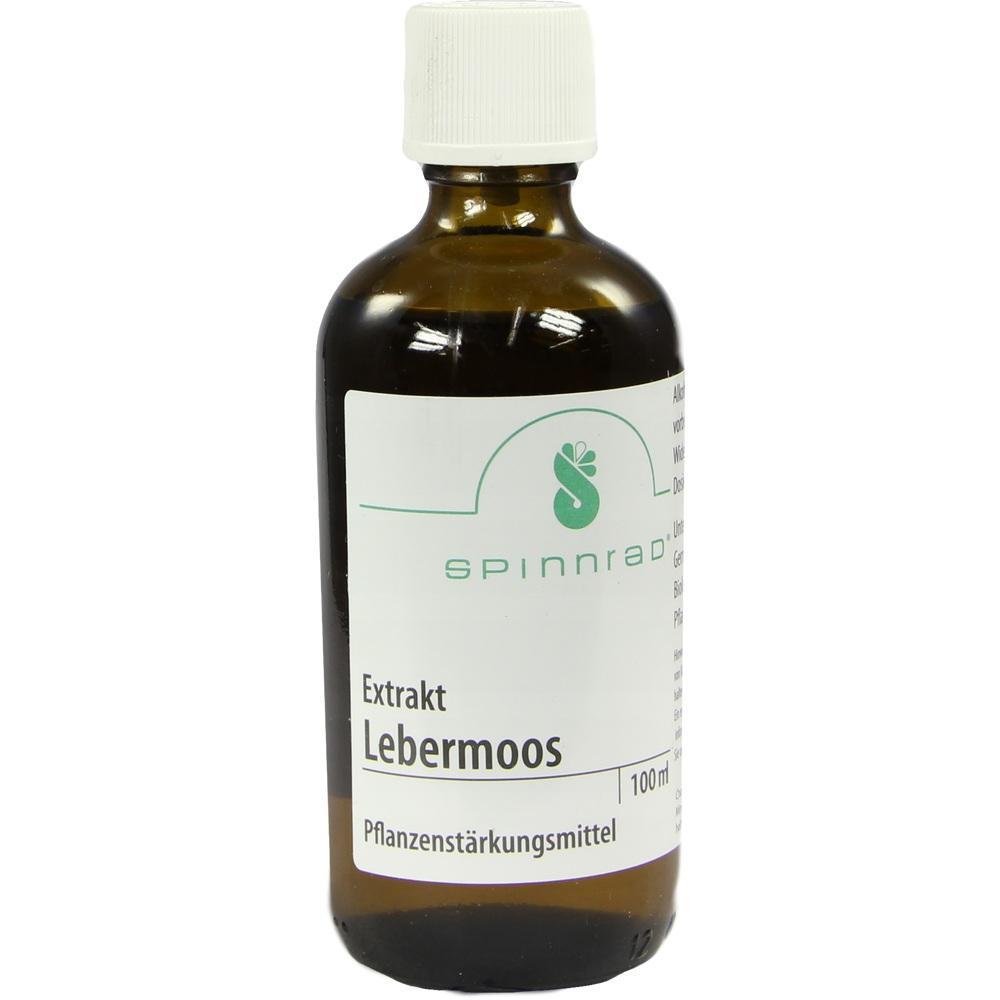 Braune Flasche mit weißem Etikett, darauf steht "Lebermoos Extrakt".
