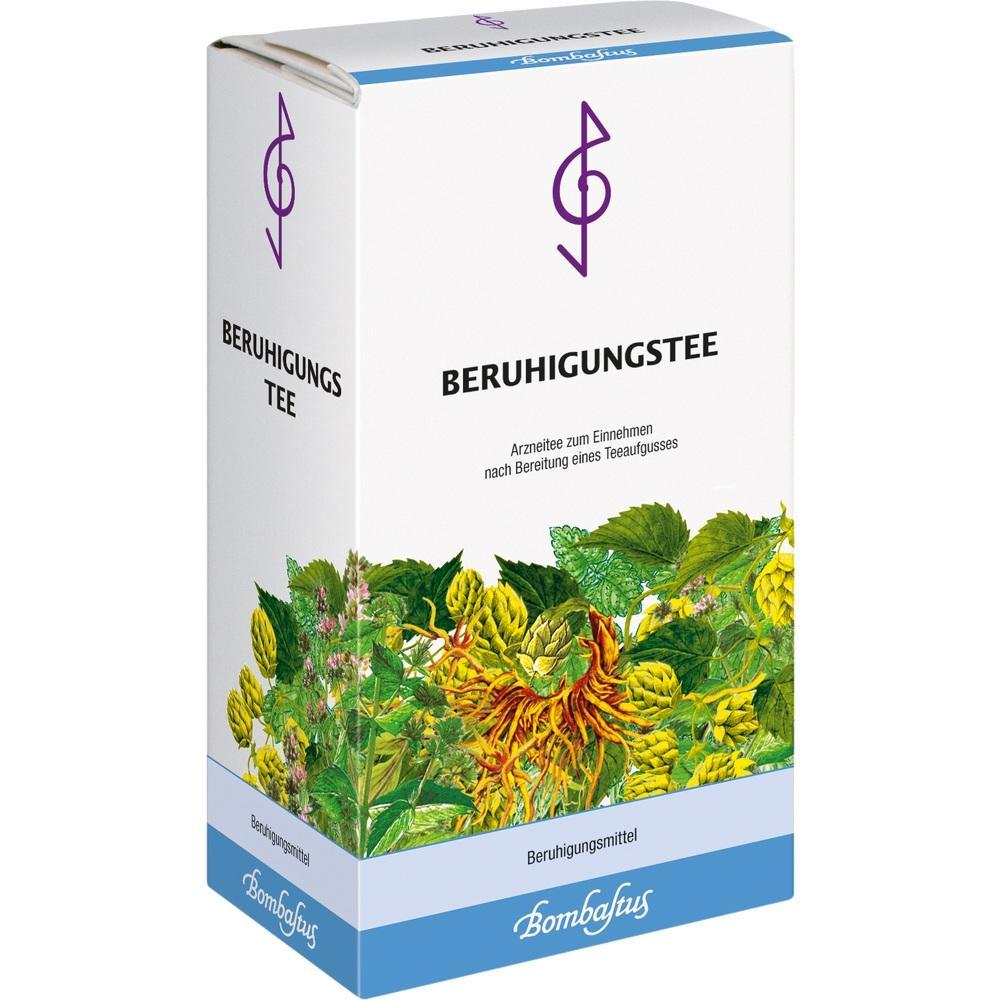 Eine Packung Beruhigungstee mit Pflanzenabbildungen.