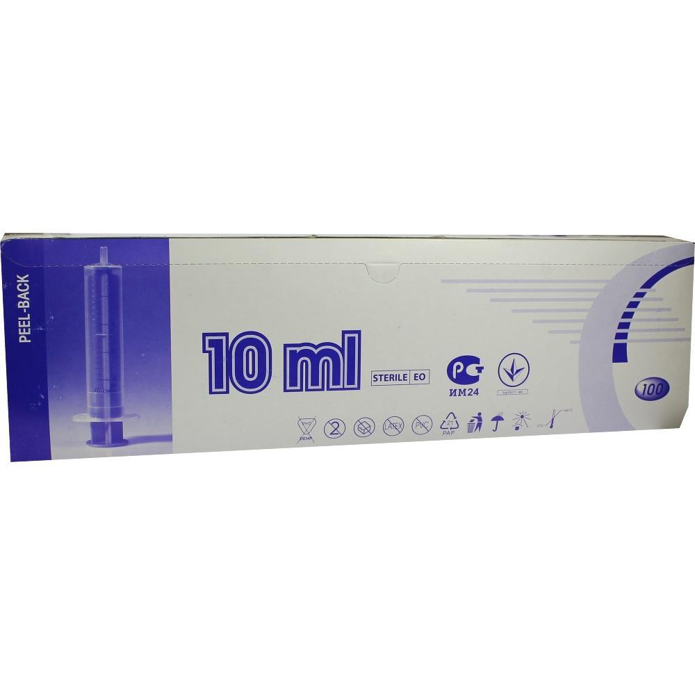 Eine Schachtel mit 10 ml Einwegspritzen.