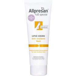 Weiße Tube Fußcreme für sehr trockene Haut mit orange-gelbem Design.